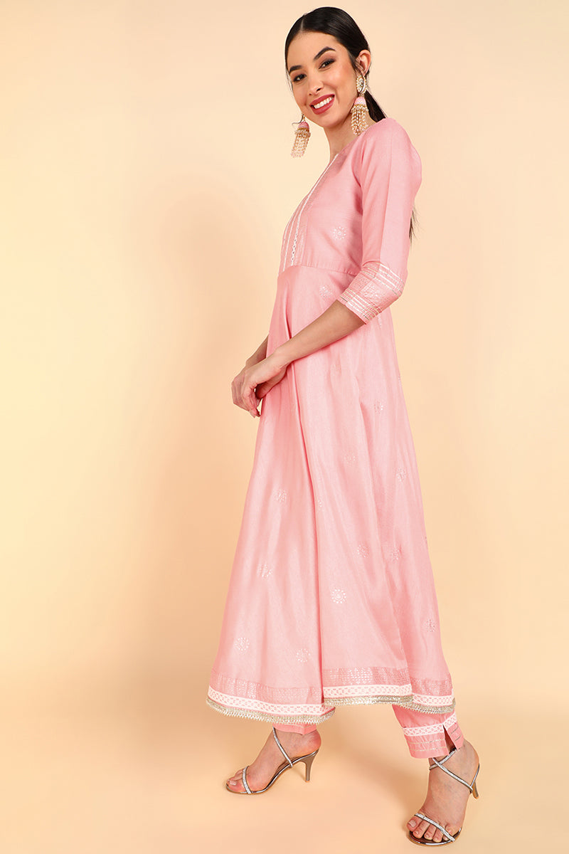  Women Pink Solid Kurta Trousers With Dupatta