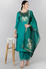  Women Teal Yoke Design Kurta Trousers With Dupatta 