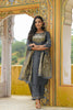  Women Grey Yoke Design Kurta Trousers With Dupatta