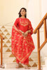  Women Red Ethnic Motifs Yoke Design Kurti with Trousers