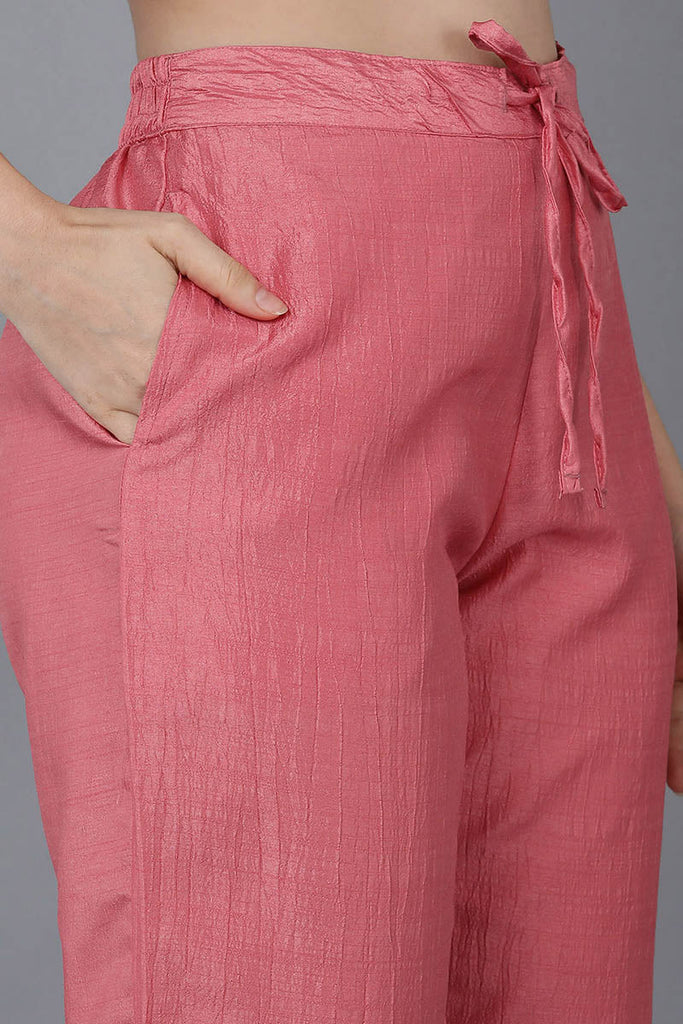  Women Pink Solid Kurta Trousers With Dupatta