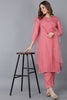  Women Pink Solid Kurta Trousers With Dupatta