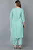  Women Sea Green Solid Kurta Trousers With Dupatta