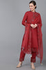 Red Poly Silk Sequin Embroidery Straight Suit Set PKSKD1387