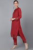 Red Poly Silk Sequin Embroidery Straight Suit Set PKSKD1387