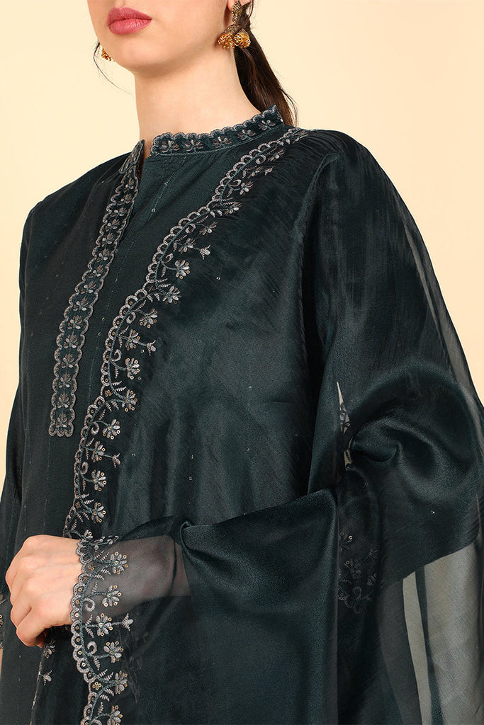  Women Teal Embroidered Kurta Trousers With Dupatta