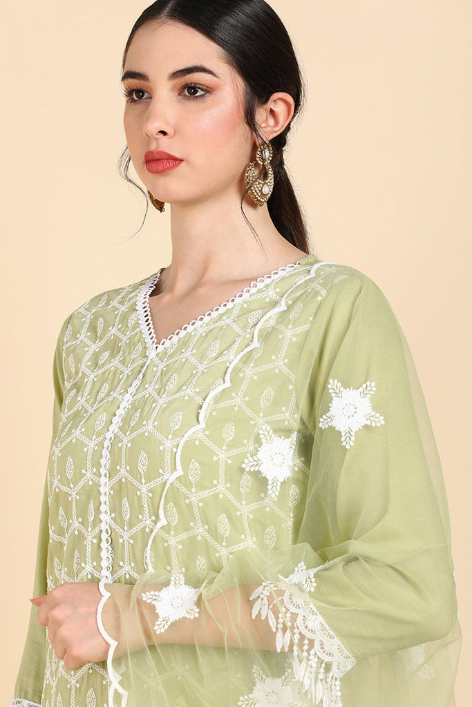  Women Green Printed Kurta Sharara With Dupatta