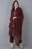  Women Maroon Solid Kurta Trousers With Dupatta