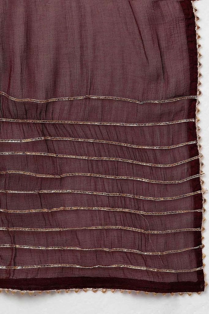  Women Maroon Solid Kurta Trousers With Dupatta