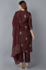  Women Maroon Solid Kurta Trousers With Dupatta