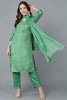  Women Green Embroidered Kurta Trousers With Dupatta