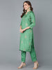  Women Green Embroidered Kurta Trousers With Dupatta