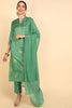  Women Green Solid Kurta Trousers With Dupatta