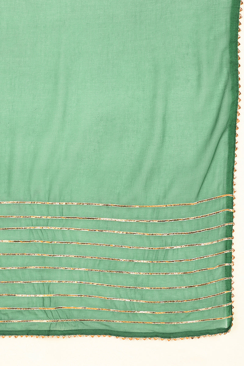  Women Green Solid Kurta Trousers With Dupatta