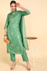  Women Green Solid Kurta Trousers With Dupatta