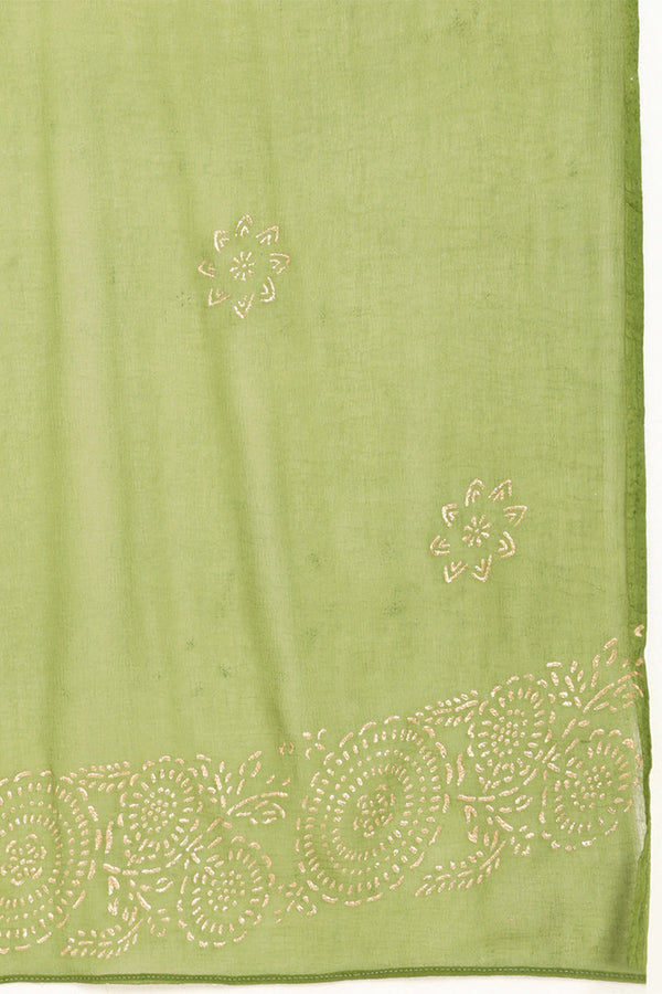  Women Olive Solid Kurta Trousers With Dupatta