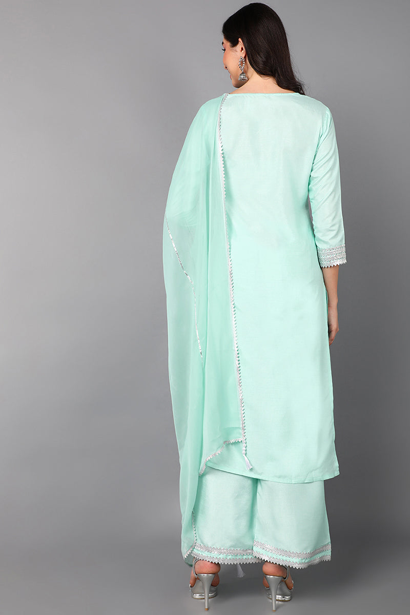  Women Green Embroidered Poly Silk