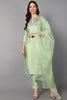   Women Green Floral Yoke Design Panelled Kurti with Trousers & With Dupatta