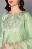   Women Green Floral Yoke Design Panelled Kurti with Trousers & With Dupatta