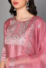  Women Pink Floral Embroidered High Slit Kurti with Trousers & With Dupatta