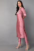  Women Pink Floral Embroidered High Slit Kurti with Trousers & With Dupatta