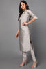 Grey Floral Yoke Design Panelled Suit Set PKSKD1433