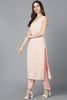 Peach Poly Georgette Straight Kurta Pant With Dupatta Set 