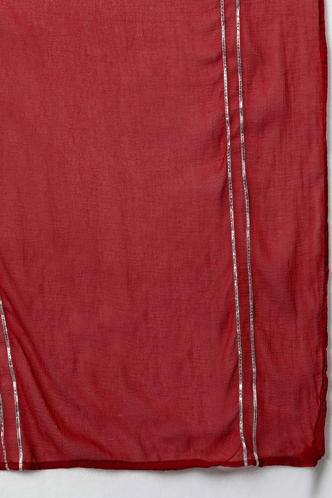 Red Poly Silk Flared Kurta Pant With Dupatta Set 