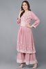  Women Pink Polysilk Embroidered Kurta Sharara With Dupatta