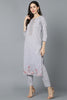  Women Grey Poly Silk Embroidered Kurta Trouser With Dupatta