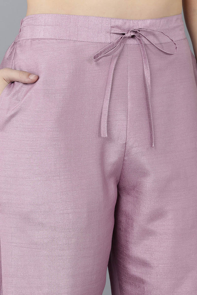  Women Lavender Embroidered Kurta Trousers With Dupatta 