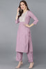  Women Lavender Embroidered Kurta Trousers With Dupatta 