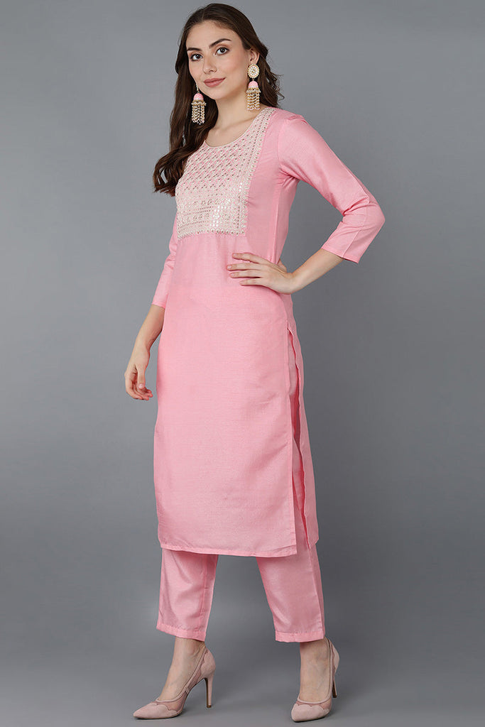  Women Pink Embroidered Kurta Trousers With Dupatta 