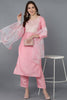  Women Pink Embroidered Kurta Trousers With Dupatta 