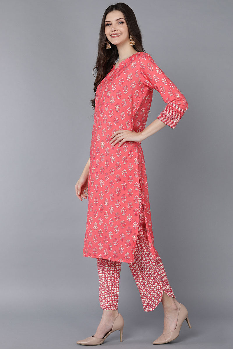 Peach Polyester Straight Kurta Pant With Dupatta PKSKD1523