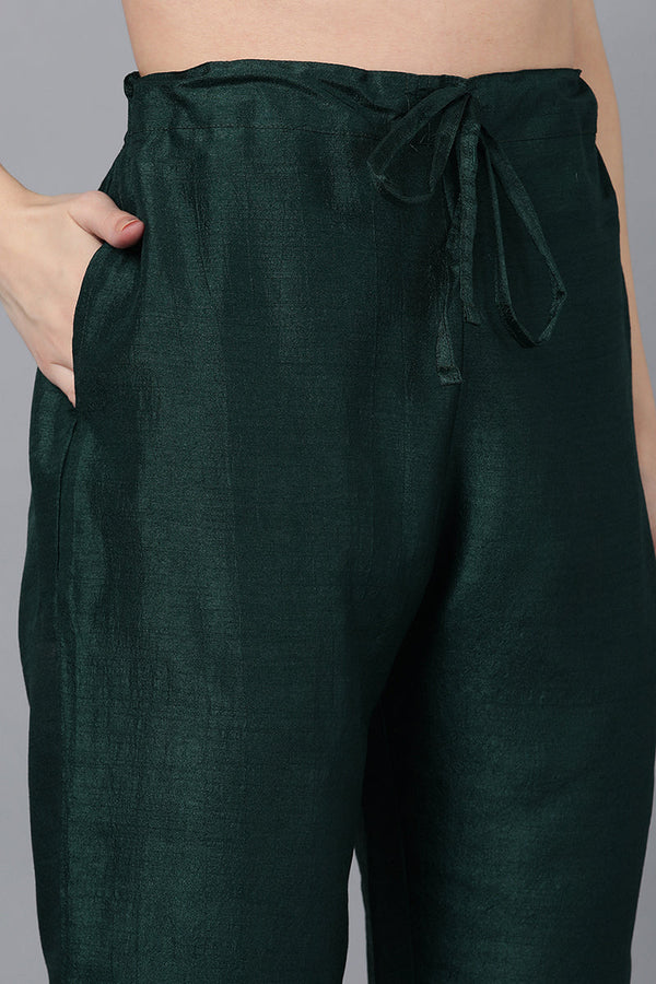 Green Poly Silk Solid Straight Suit Set PKSKD1549