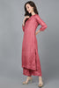  Women Pink Poly Silk Kurta Trousers With Dupatta 