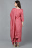  Women Pink Poly Silk Kurta Trousers With Dupatta 