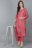  Women Pink Poly Silk Kurta Trousers With Dupatta 