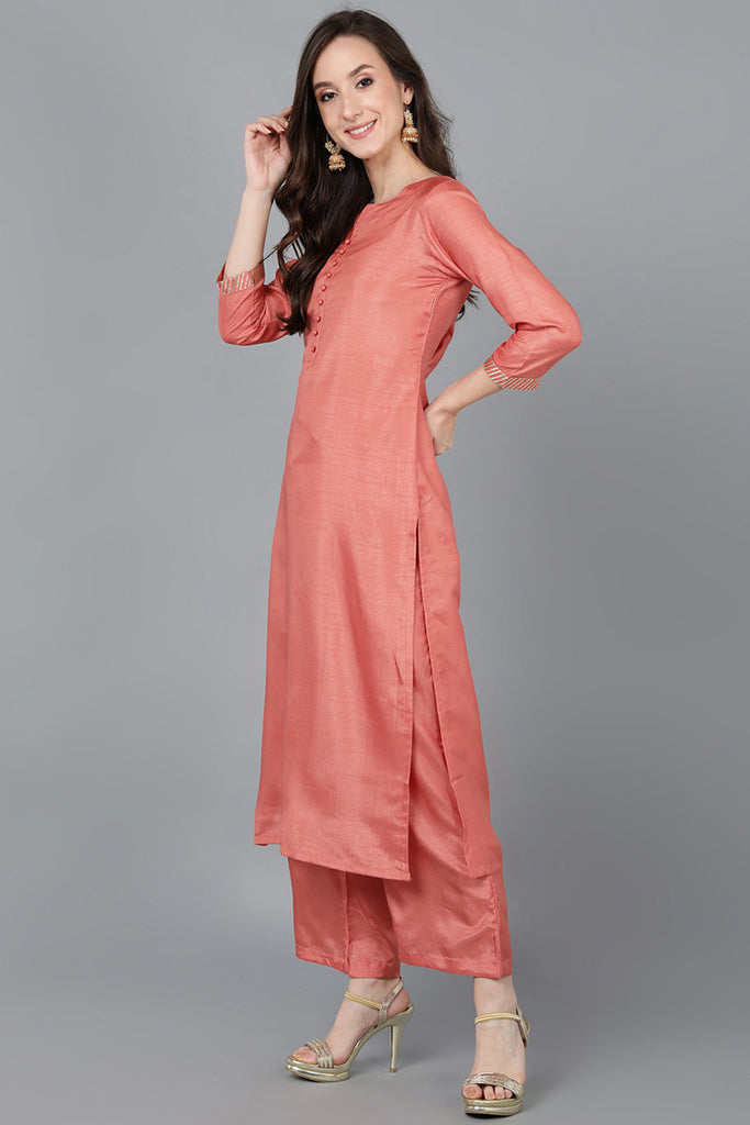  Women Orange Poly Silk Kurta Trousers With Dupatta