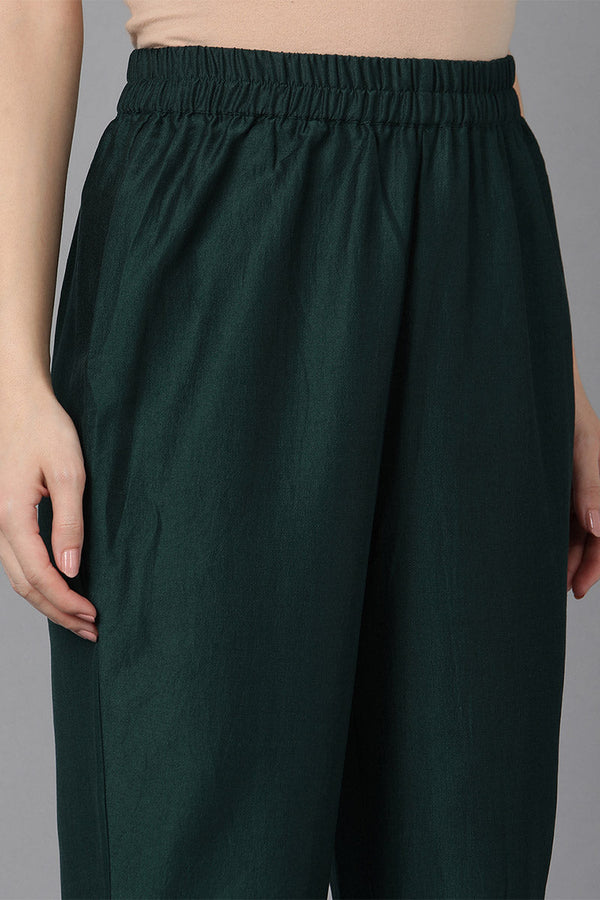  Women Green Poly Silk Ethnic Motifs Solid Kurta Trousers With Dupatta 