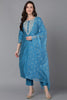 Blue Poly Silk Solid Yoke Design Kurta Trousers With Dupatta PKSKD1588