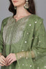 Green Poly Silk Solid Yoke Design Suit Set PKSKD1591