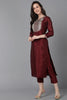 Maroon Poly Silk Solid Yoke Design Kurta Trousers With Dupatta PKSKD1593