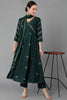  Women Green Silk Blend Solid Kurta Trousers With Dupatta 