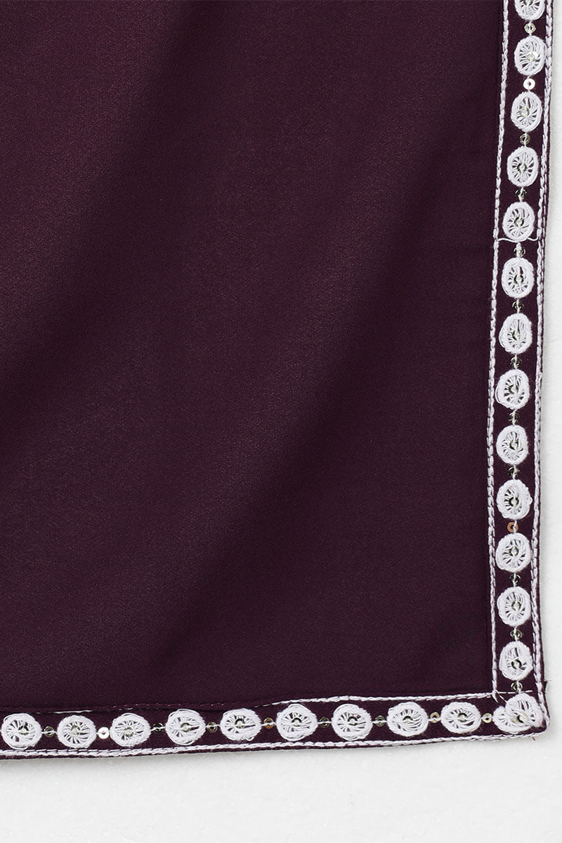  Women Burgundy Poly Georgette Yoke Design Kurta Trousers With Dupatta 