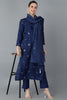  Women Navy Blue Silk Blend Solid Kurta Trousers With Dupatta 