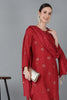  Women Red Silk Blend Solid Kurta Trousers With Dupatta 