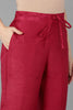  Women Red Poly Silk Yoke Design Kurta Trousers With Dupatta 