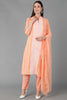  Women Orange Silk Blend Embroidered Kurta Trousers With Dupatta 